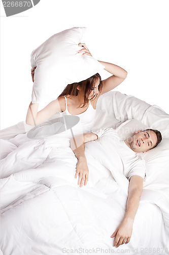 Image of Snoring asleep in bed frustration