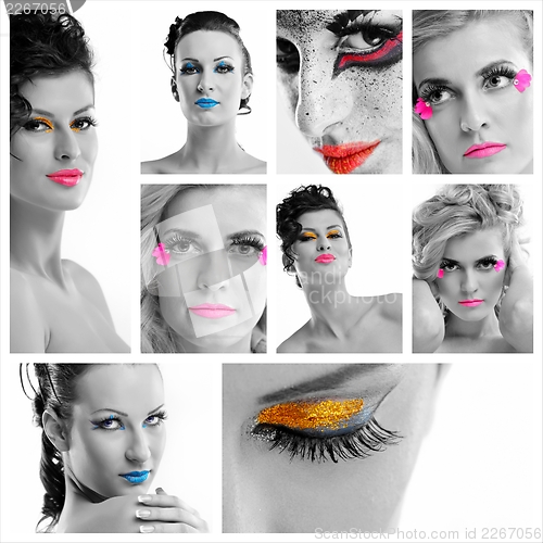 Image of collage photo of Beautiful Woman with  Luxury Makeup