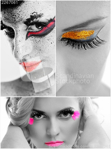 Image of collage photo of Beautiful Woman with  Luxury Makeup