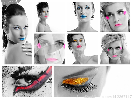 Image of collage photo of Beautiful Woman with  Luxury Makeup