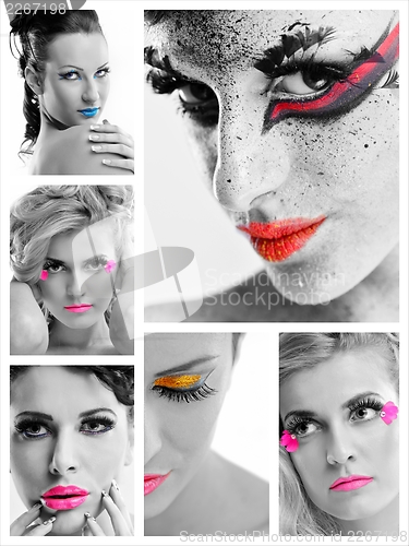 Image of collage photo of Beautiful Woman with  Luxury Makeup