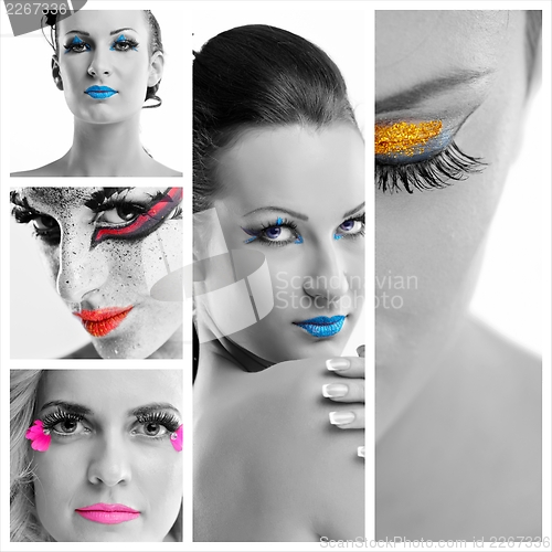 Image of collage photo of Beautiful Woman with  Luxury Makeup