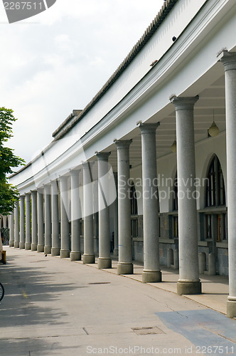 Image of Ljubljanica river's edge colonnade marketplace column architectu