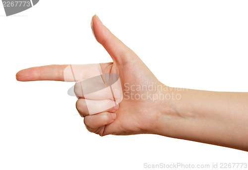 Image of pointing fingers of a woman's hand