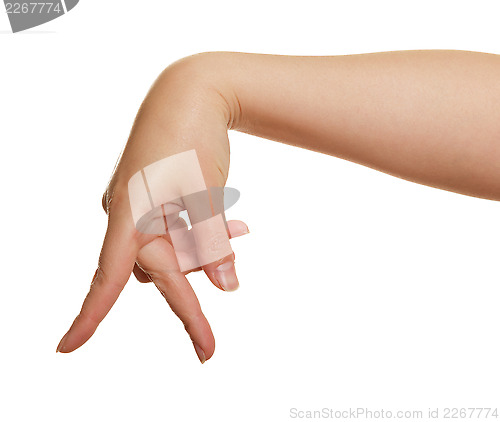 Image of fingers of a woman's hand on a white background