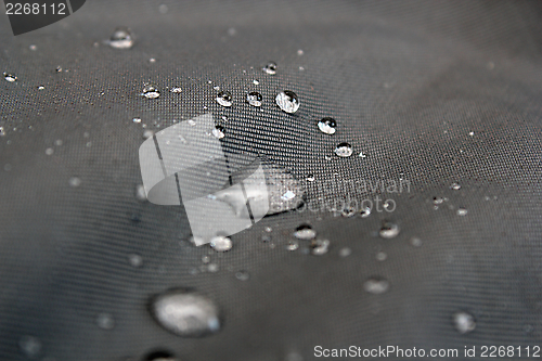 Image of detail of rain drops on waterproof material