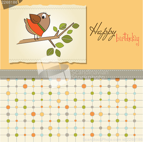 Image of birthday greeting card with funny little bird