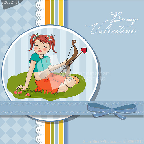 Image of young pretty girl with cupid bow. valentine's day cardy