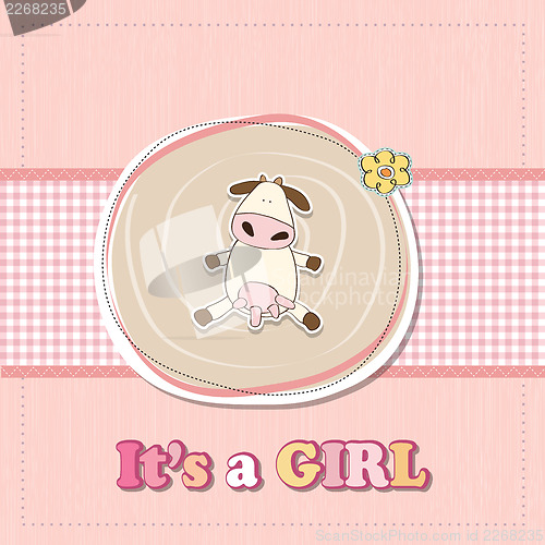 Image of new baby announcement card with cow