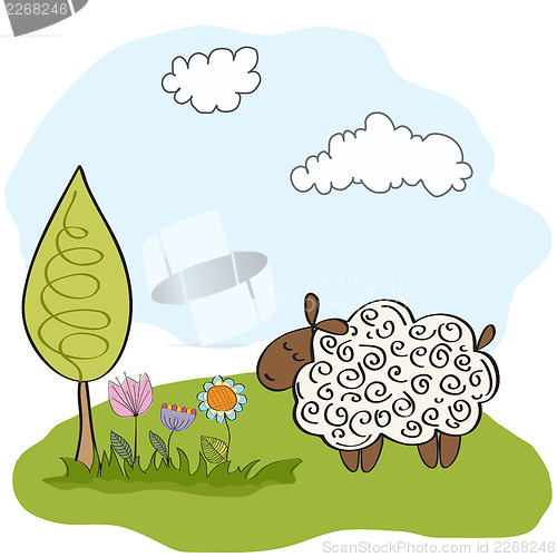 Image of spring greeting card with sheep