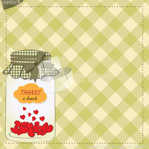 Image of Thank you greeting card with hearts plugged into the jar