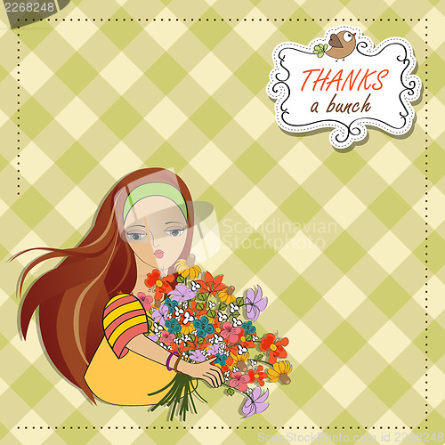 Image of young girl with a bunch of flowers