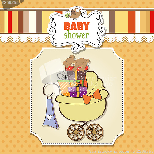 Image of baby shower card with gift boxes