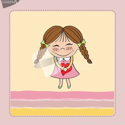 Image of Funny girl with hearts. Doodle cartoon character.