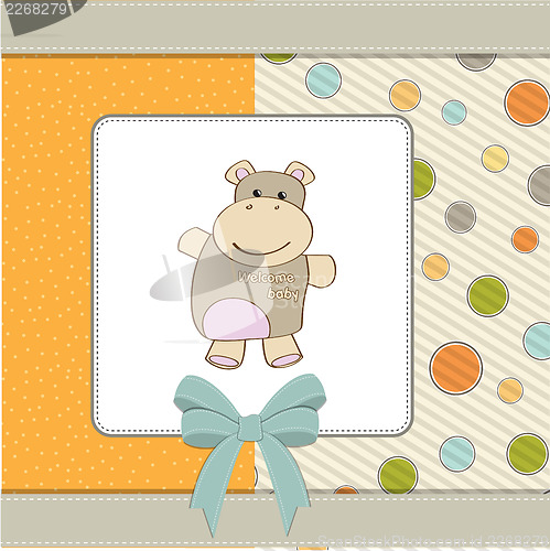 Image of childish baby shower card with hippo toy