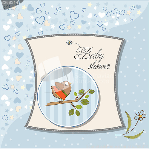 Image of welcome baby card with funny little bird