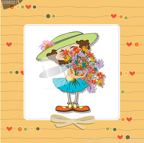 Image of funny girl with a bunch of flowers