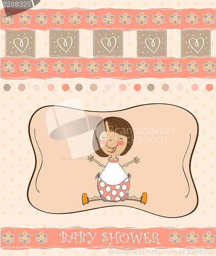 Image of new baby girl announcement card with little girl