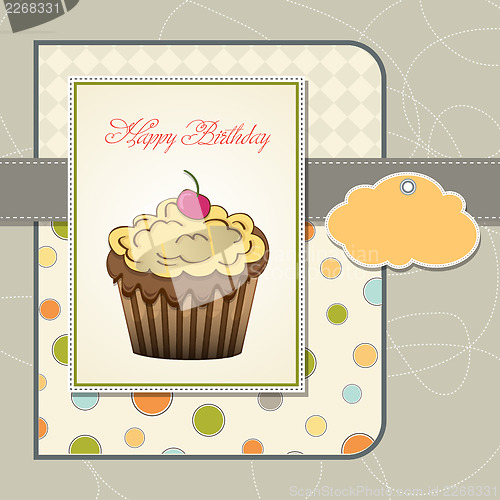 Image of cute happy birthday card with cupcake