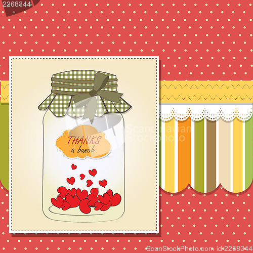 Image of Thank you greeting card with hearts plugged into the jar