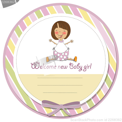 Image of new baby girl announcement card with little girl