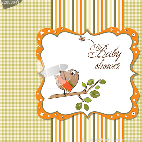 Image of welcome baby card with funny little bird