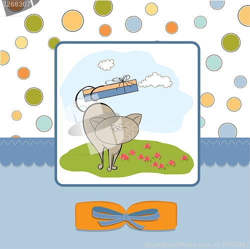 Image of happy birthday card with cute cat