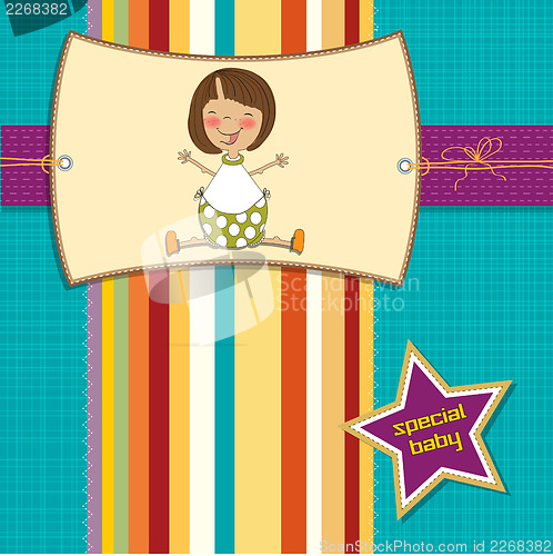 Image of new baby girl announcement card with little girl