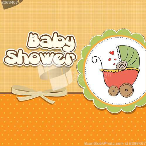Image of delicate baby shower card with pram