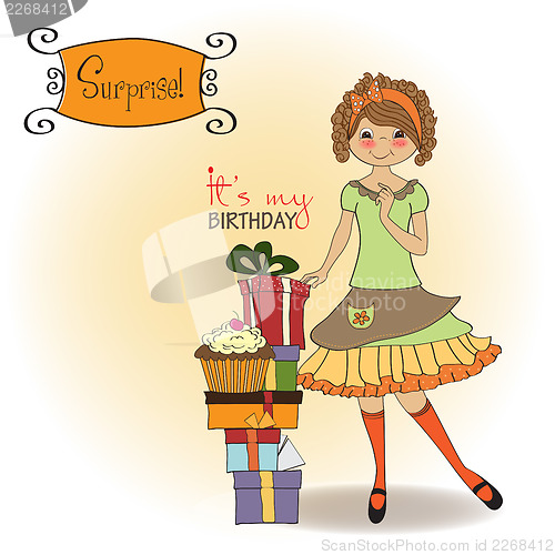 Image of pretty young girl with gift