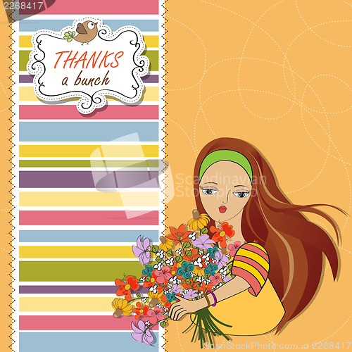 Image of young girl with a bunch of flowers