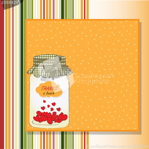 Image of Thank you greeting card with hearts plugged into the jar