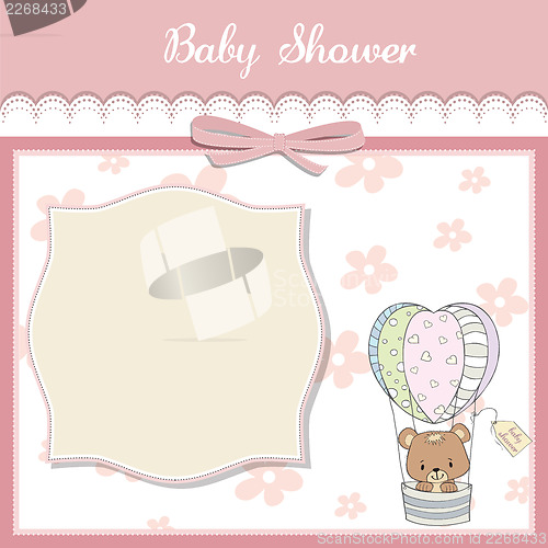 Image of delicate baby shower card with teddy bear