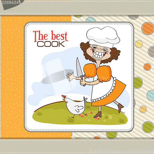 Image of the best cook certificate with funny cook who runs a chicken