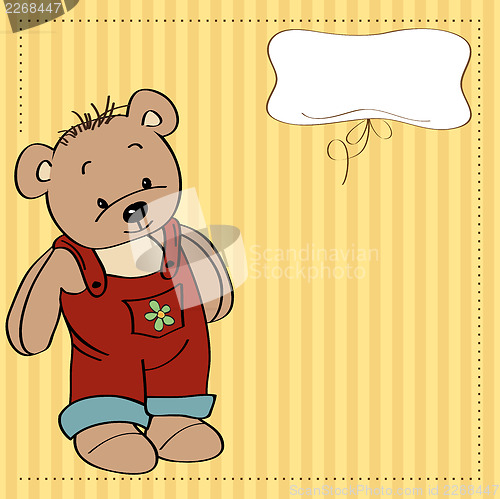 Image of customizable childish card with funny teddy bear