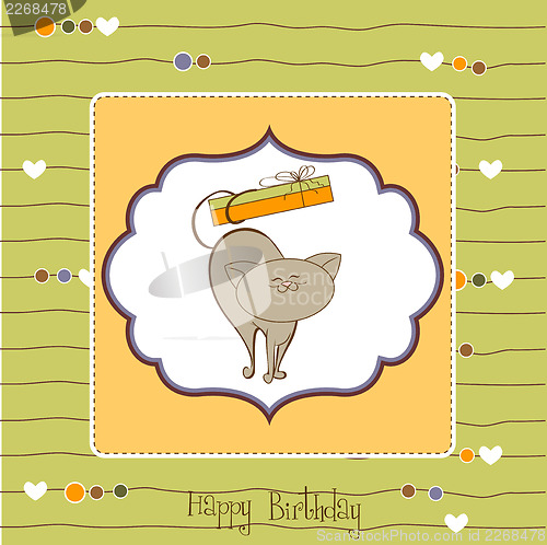 Image of happy birthday card with cute cat