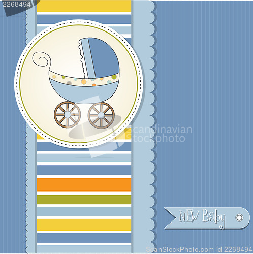 Image of baby boy shower card with stroller