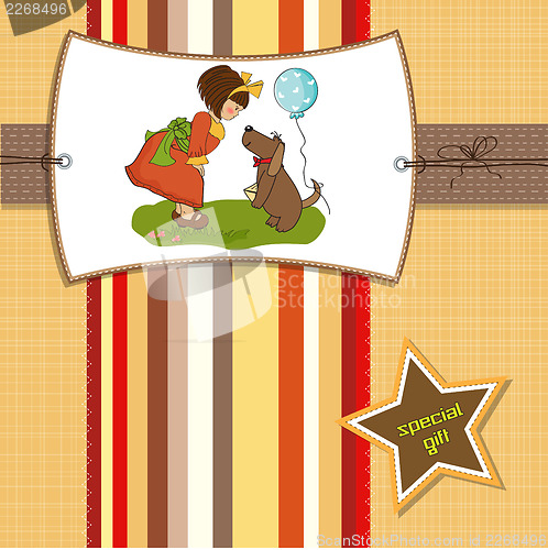 Image of young girl and her dog in a wonderful birthday greeting card