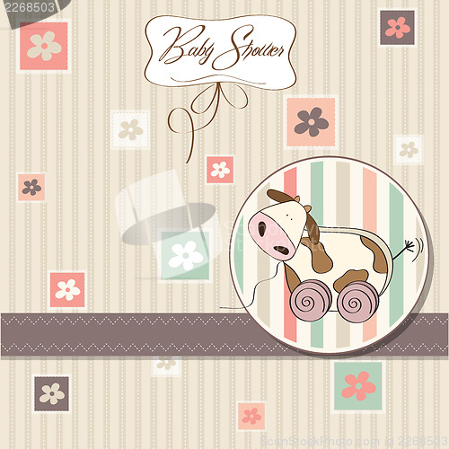 Image of Baby shower card with cute cow toy