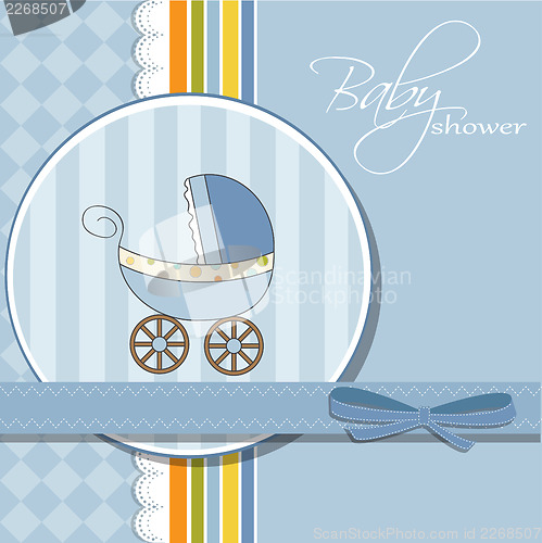 Image of baby boy shower card with stroller