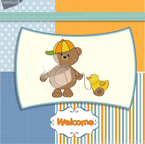 Image of cute greeting card with boy teddy bear