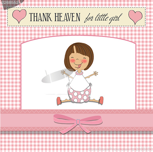 Image of new baby girl announcement card with little girl