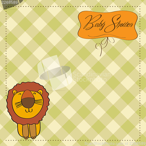 Image of childish baby shower card with cartoon lion