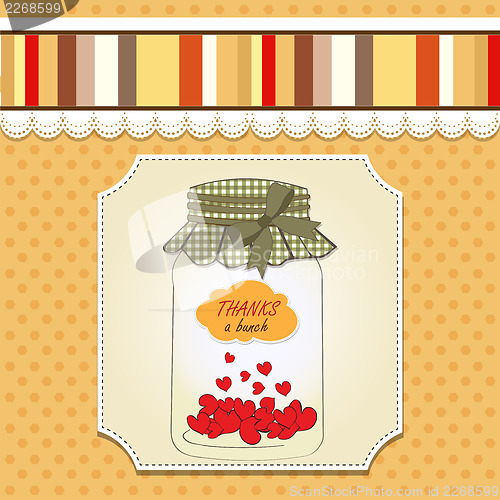 Image of Thank you greeting card with hearts plugged into the jar