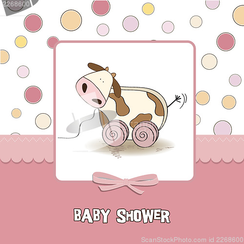 Image of Baby shower card with cute cow toy