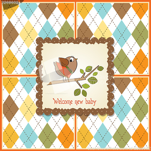 Image of welcome baby card with funny little bird