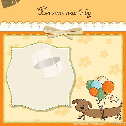 Image of baby shower card with long dog and balloons