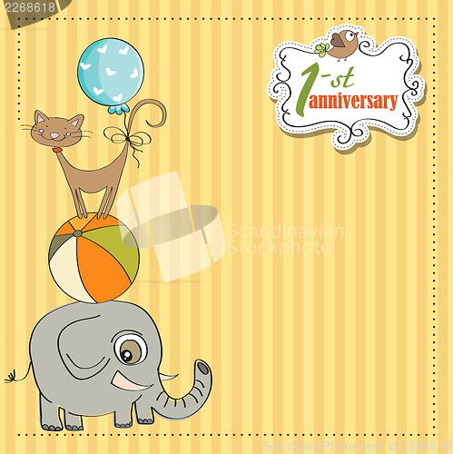 Image of first anniversary card with pyramid of animals