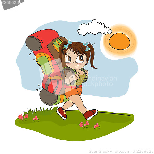 Image of Traveling tourist girl with backpack