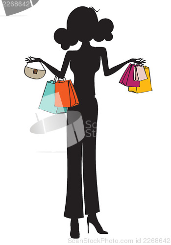 Image of silhouette of young girls at shopping, vector illustration isola